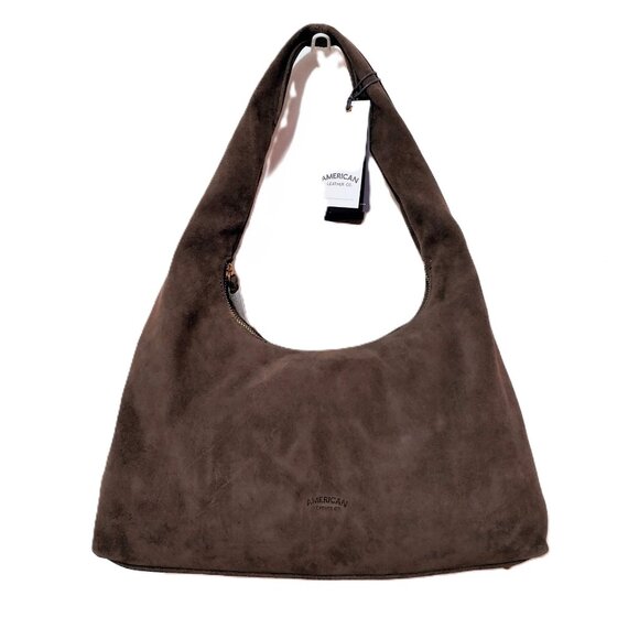 NWT American Leather Co. Adina Hobo Bag Chocolate Brown Suede Triangle Hobo Bag - Picture 5 of 12
